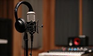 Empty professional recording studio setup