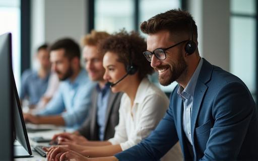 Professional support team members working together